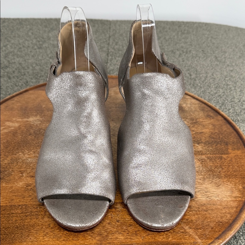 Eileen Fisher Sandals Wm 9.5 Iris Metallic Silver Leather Block Heel Pewter - Picture 3 of 14